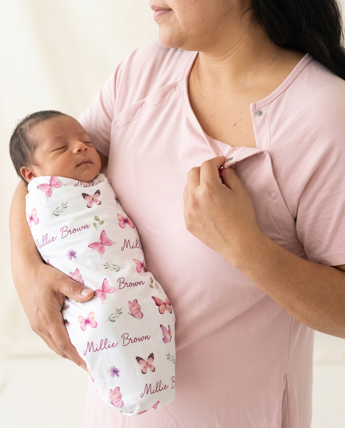 Labor & Delivery Gown in Pink — raglan snaps detail