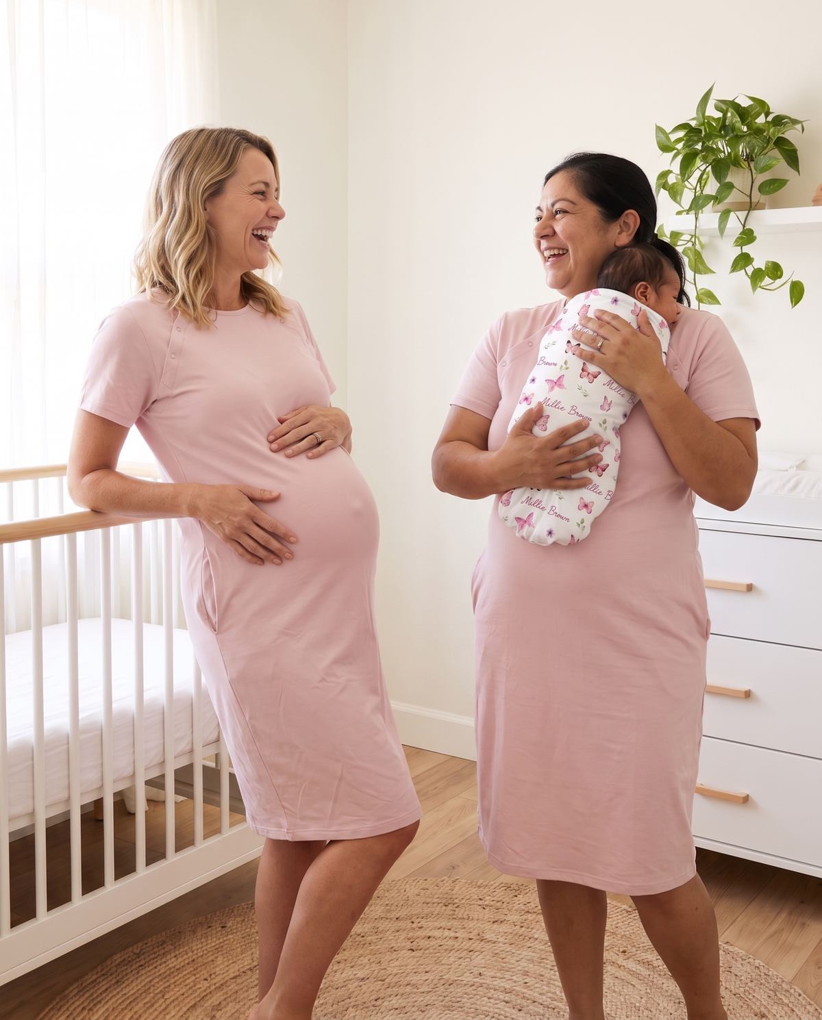 Labor & Delivery Gown in Pink — two moms matching