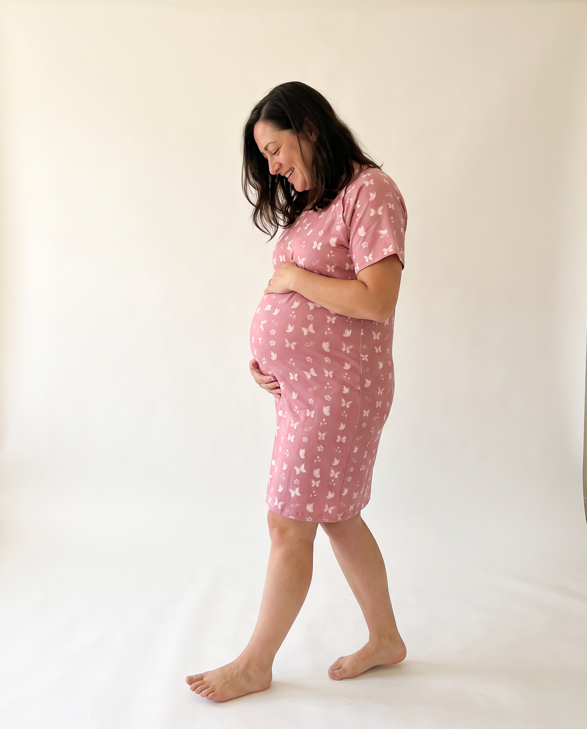 Labor & Delivery Gown in Rosewood Butterfly — pregnant mom