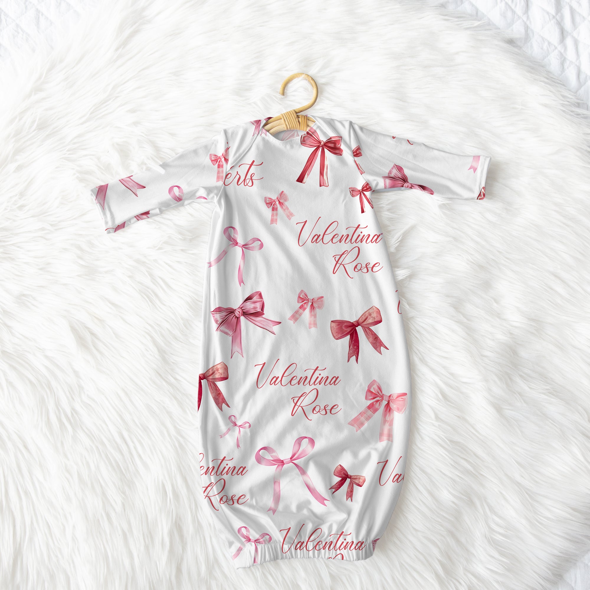 Personalized Sleep Gown in White Coquette Bow