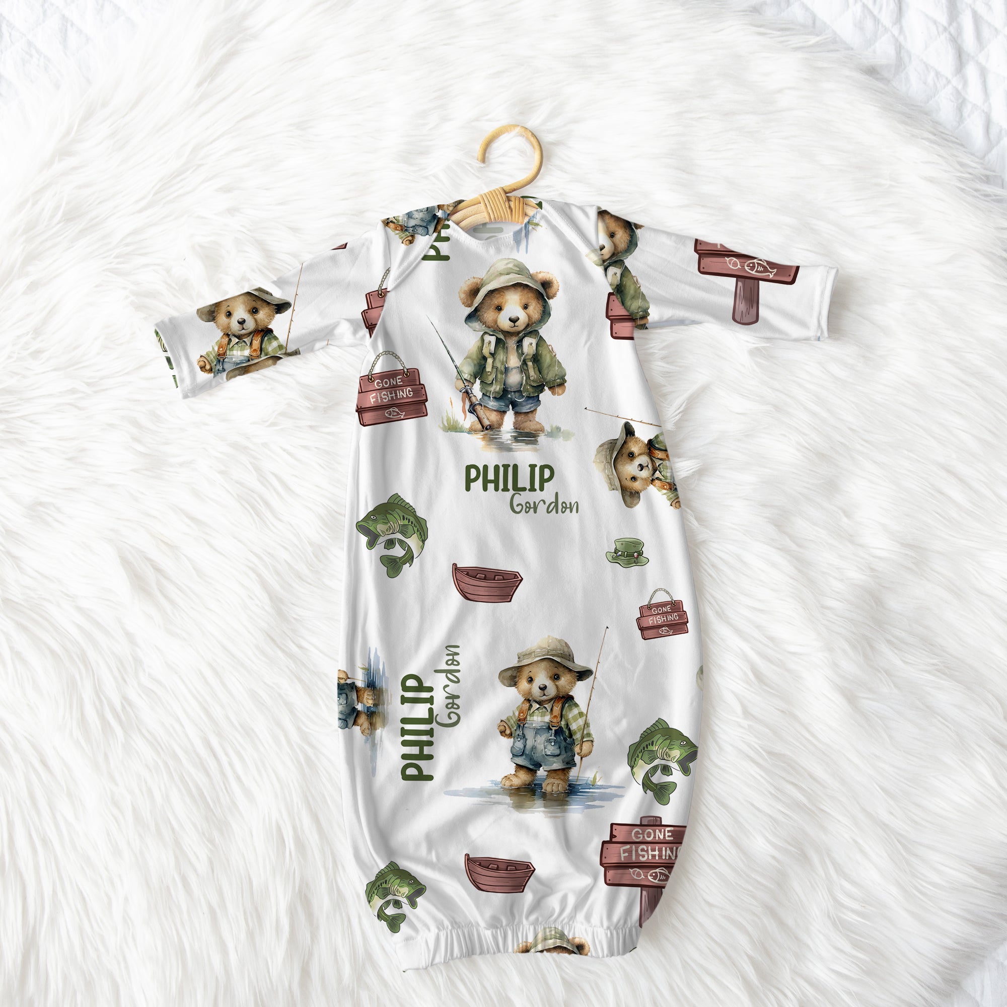Personalized Sleep Gown in Bear Fishing