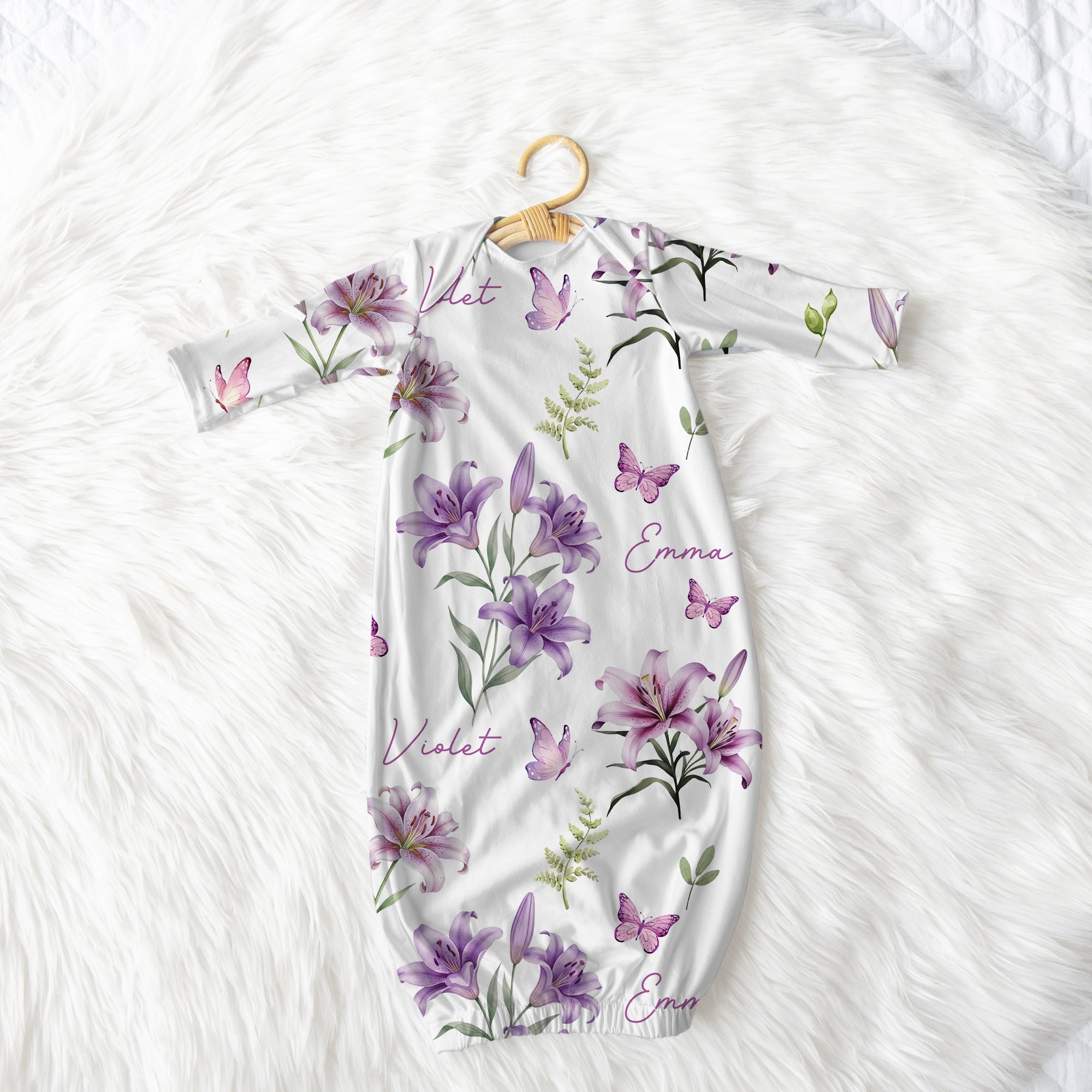 Personalized Sleep Gown in Purple Lilys
