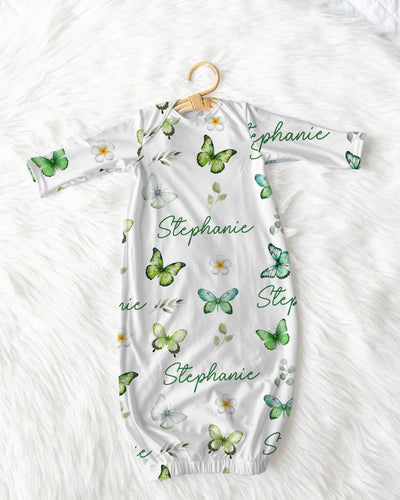 Personalized Sleep Gown in Green Butterfly