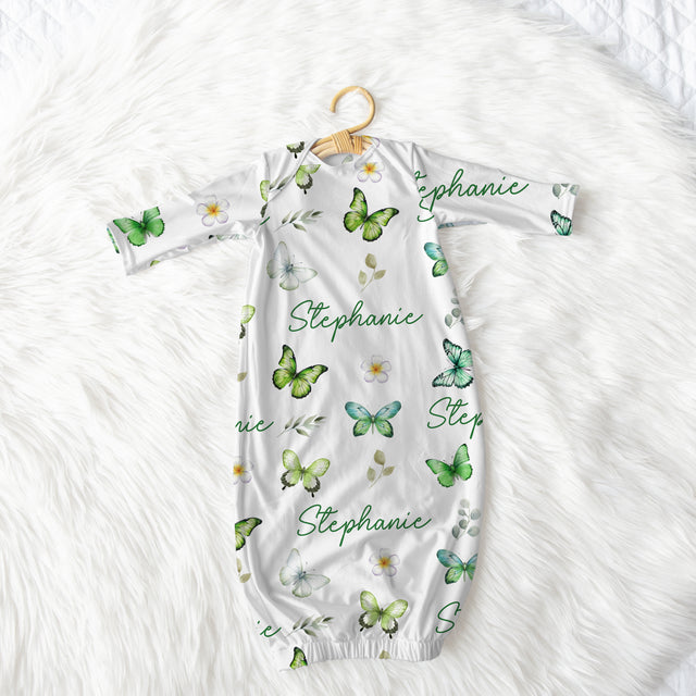 Personalized Sleep Gown in Green Butterfly