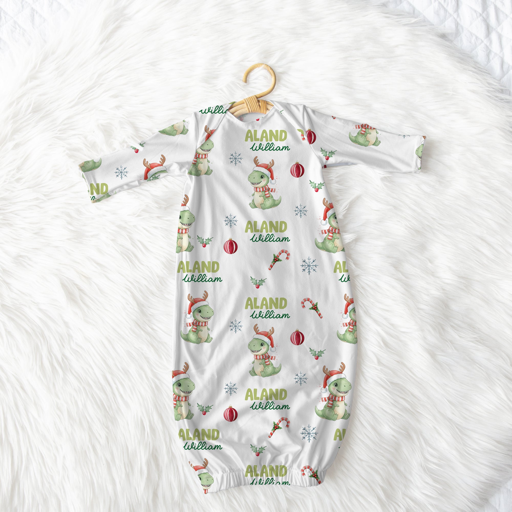 Personalized Sleep Gown in Dinosaur's Christmas
