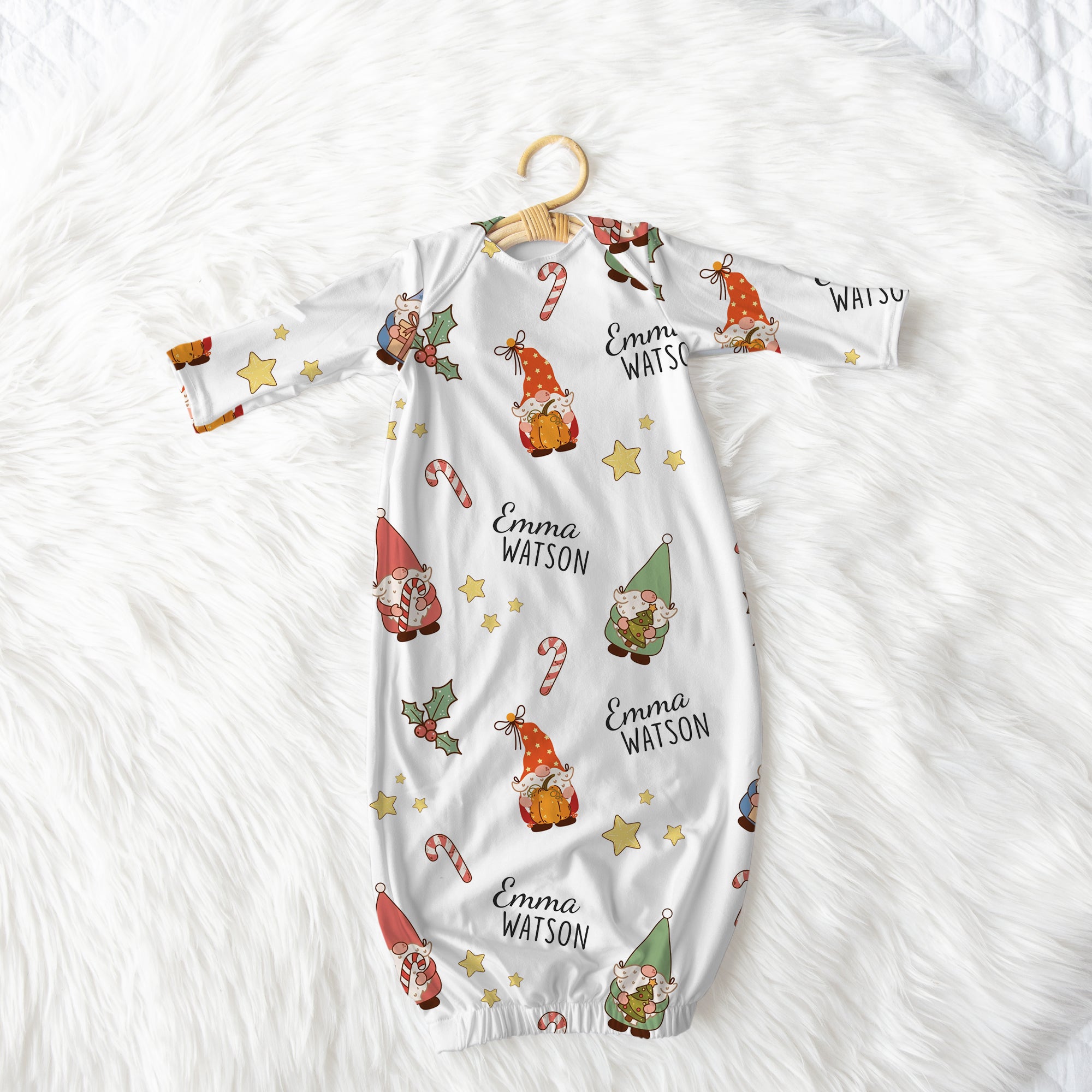 Christmas Gnomes Personalized Newborn Sleep Gown
