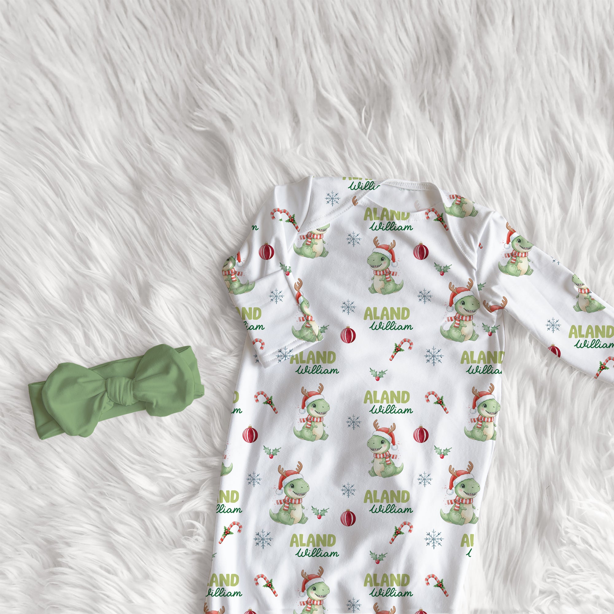 Personalized Sleep Gown in Dinosaur's Christmas