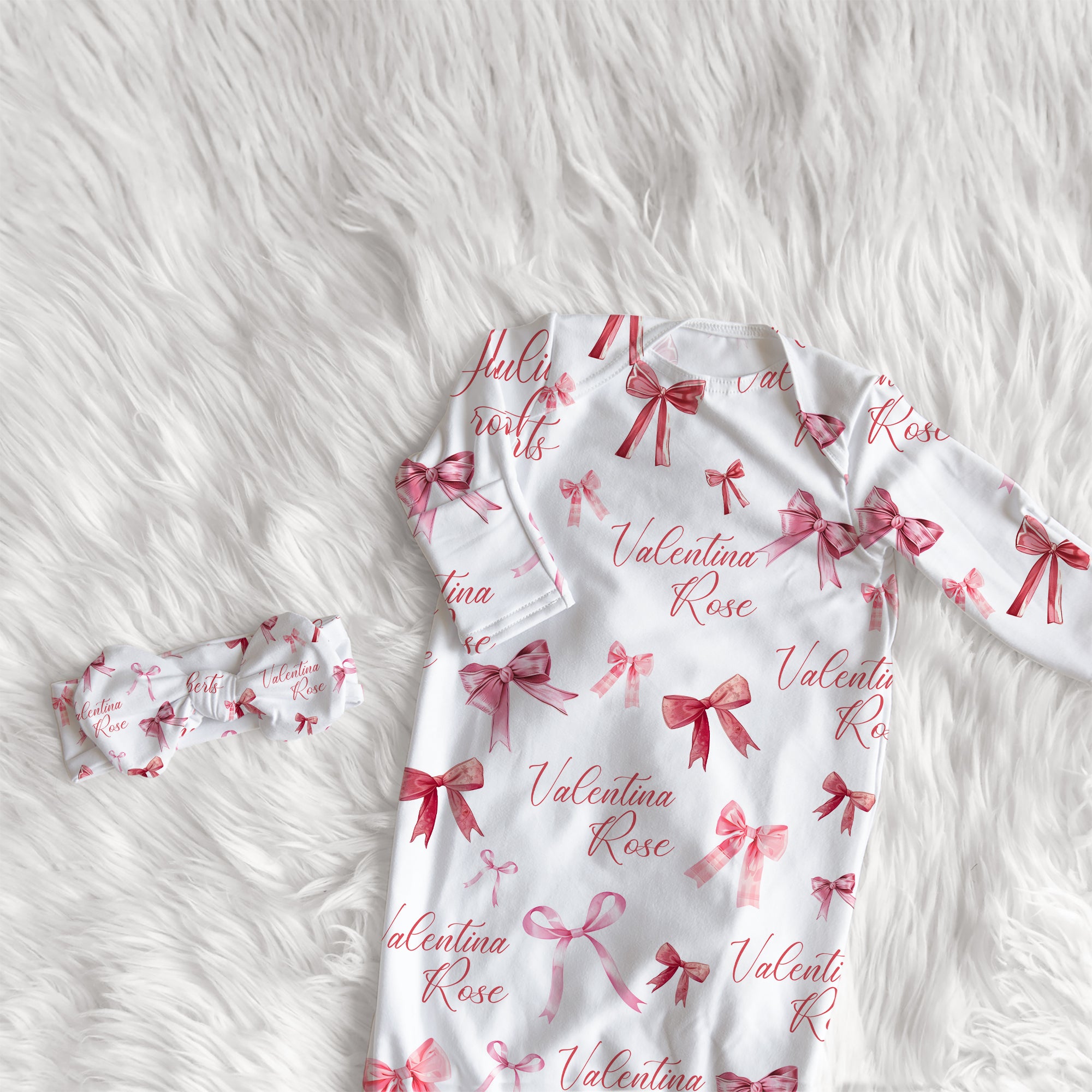 Personalized Sleep Gown in White Coquette Bow