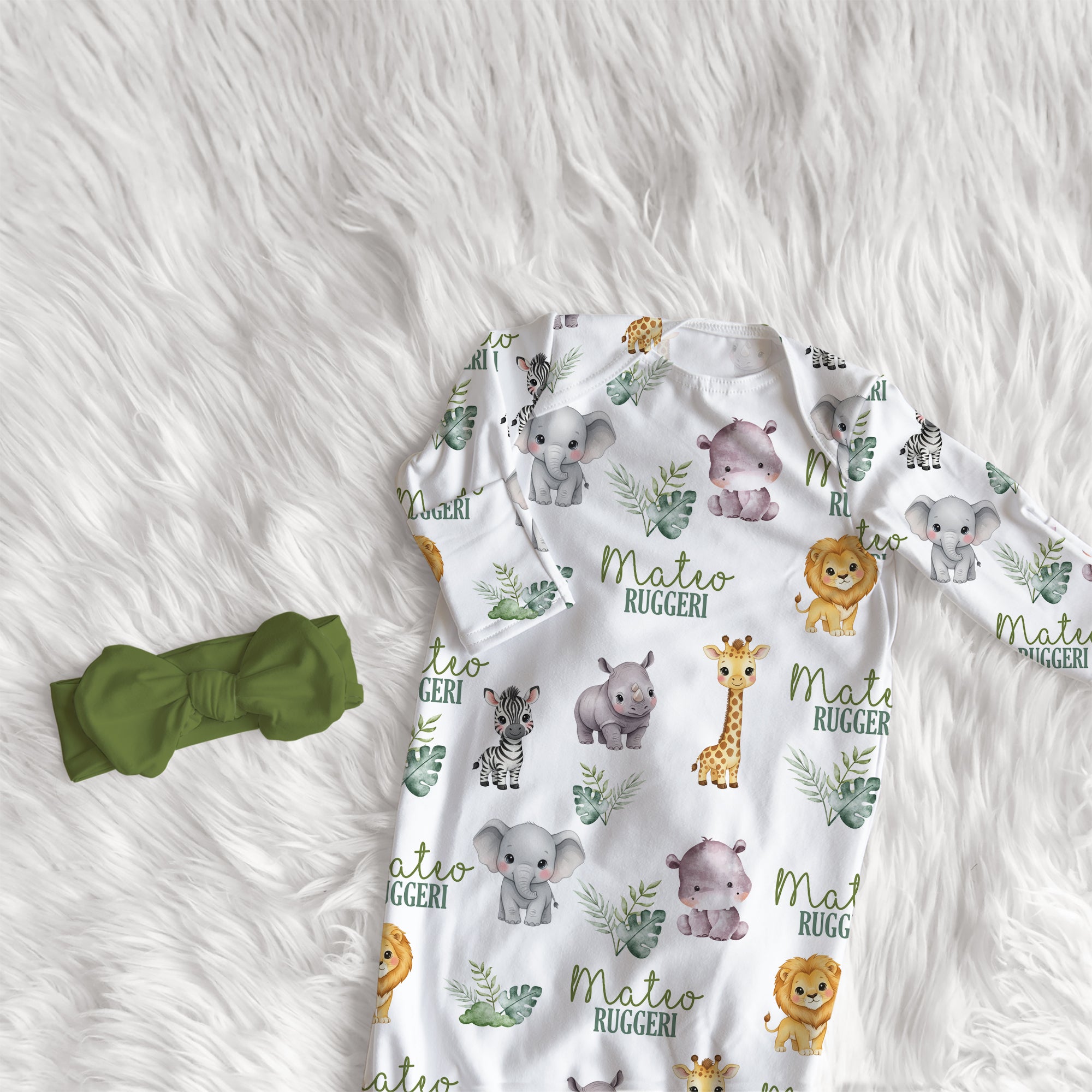 Safari Animal Personalized Newborn Sleep Gown