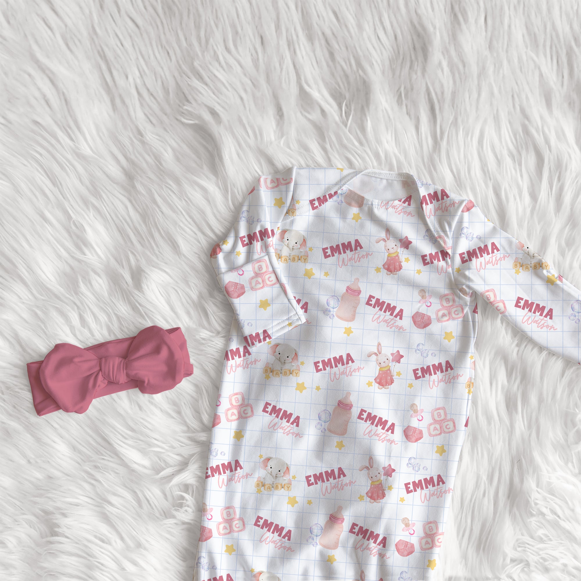 Pink Milk Drunk Personalized Newborn Sleep Gown