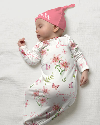 Personalized Sleep Gown in Pink Lilys