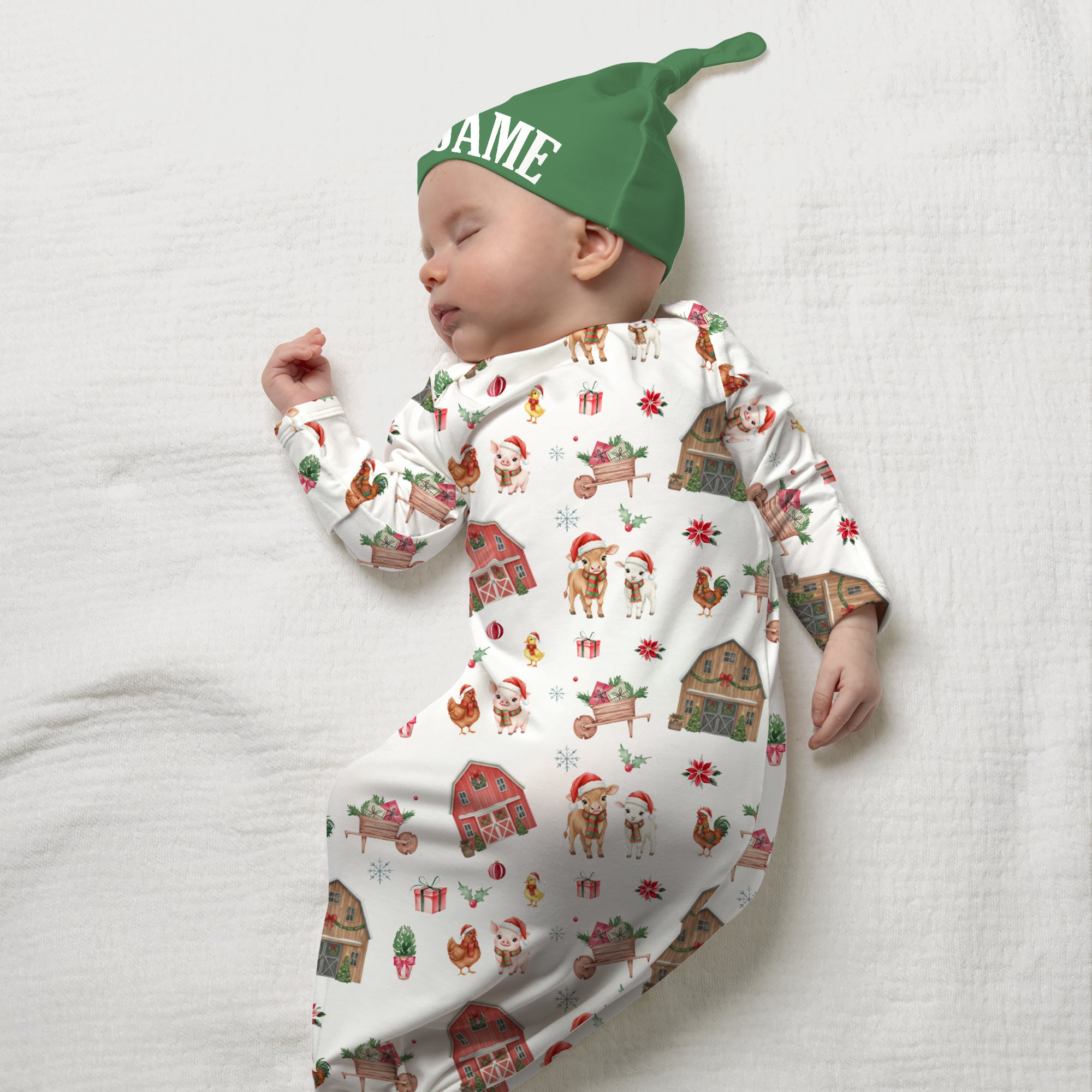 Xmas Farm Personalized Newborn Sleep Gown