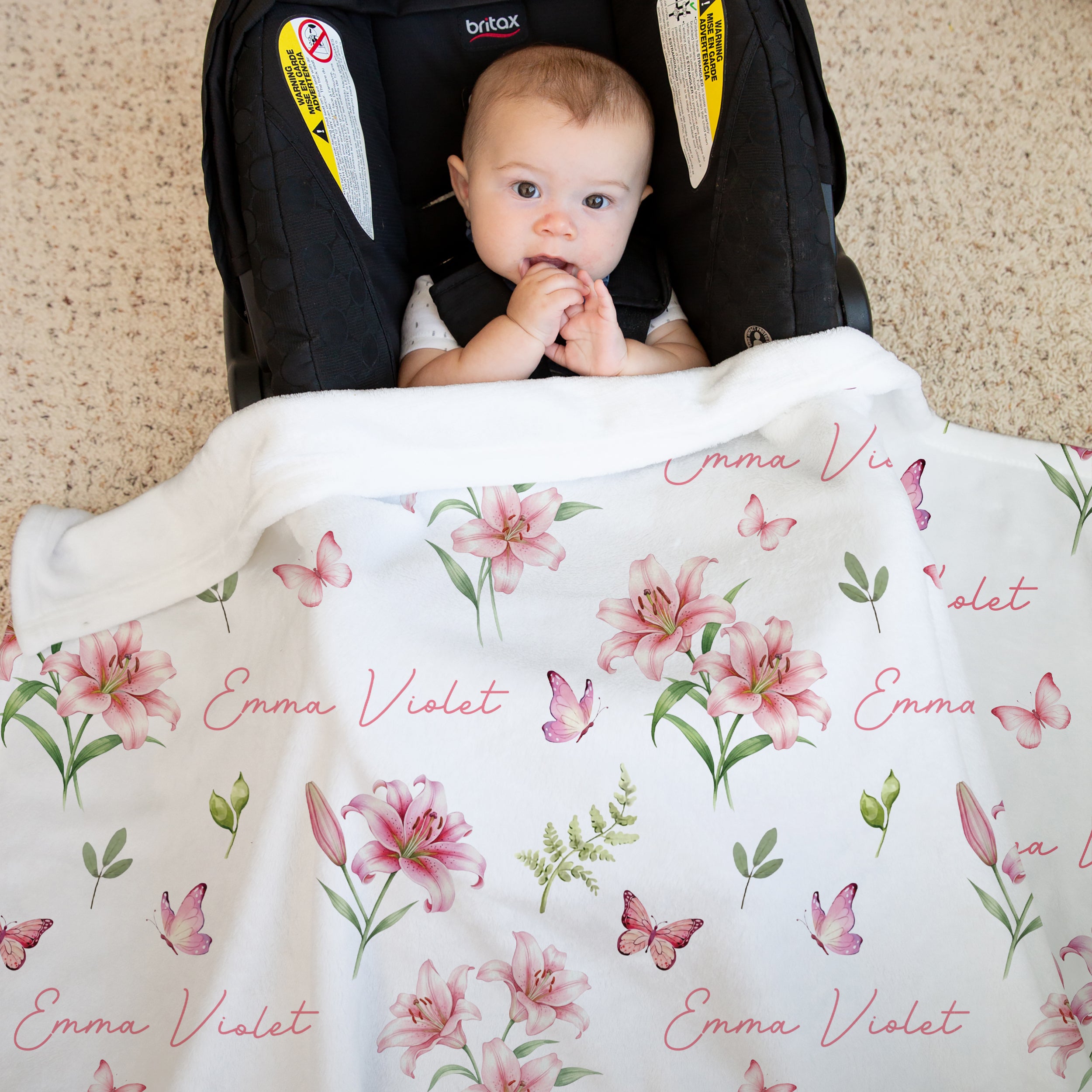 Personalized Blanket in Pink Lilys