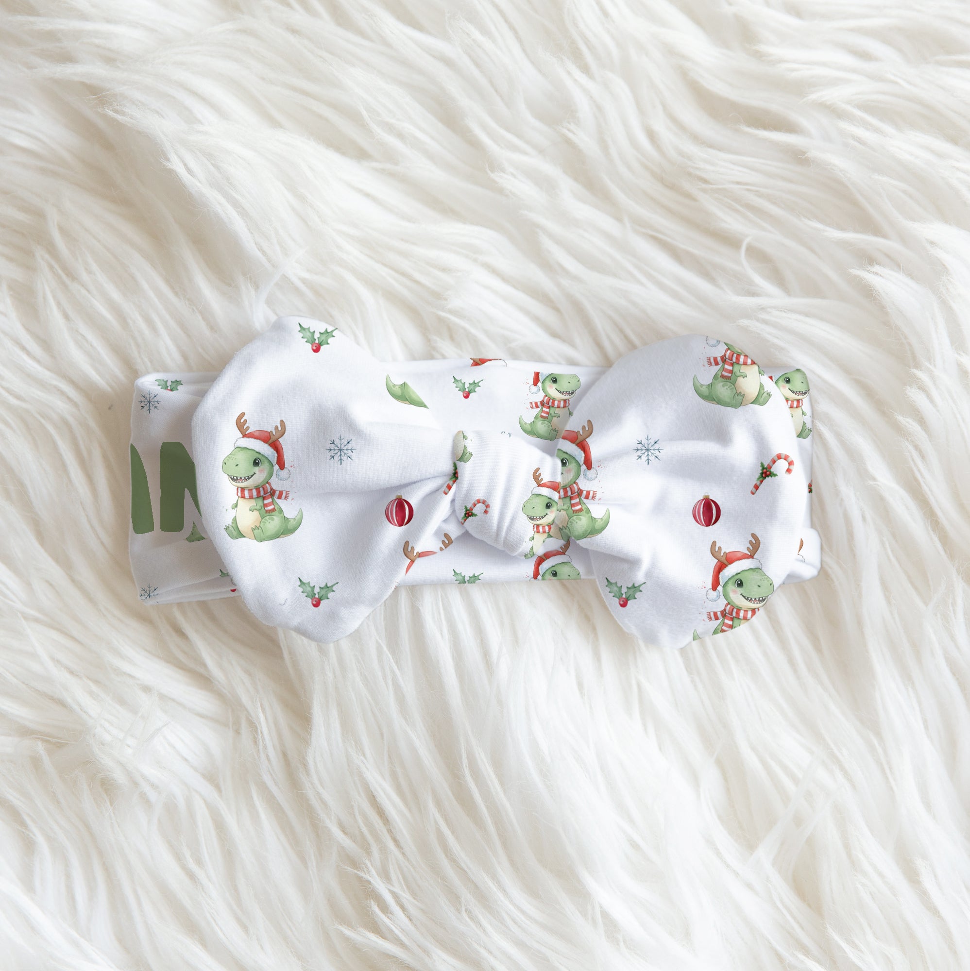 Dinosaur's Christmas Personalized Bow Headband