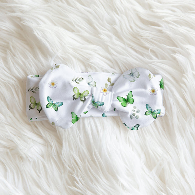 Personalized Bow Headband in Green Butterfly