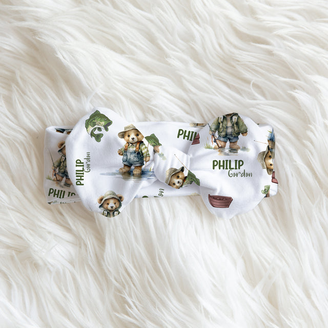 Personalized Bow Headband in Bear Fishing