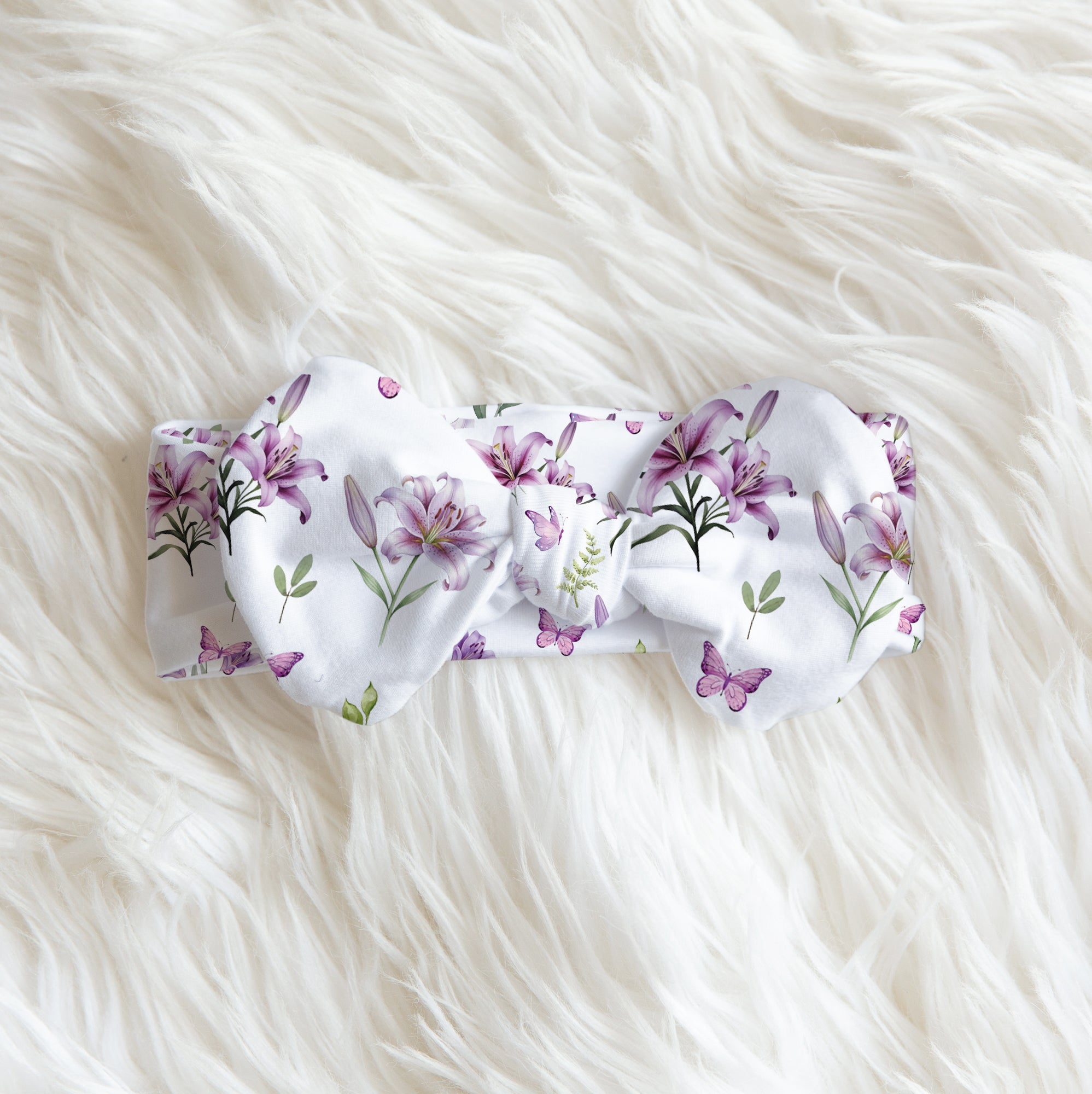 Personalized Bow Headband in Purple Lilys