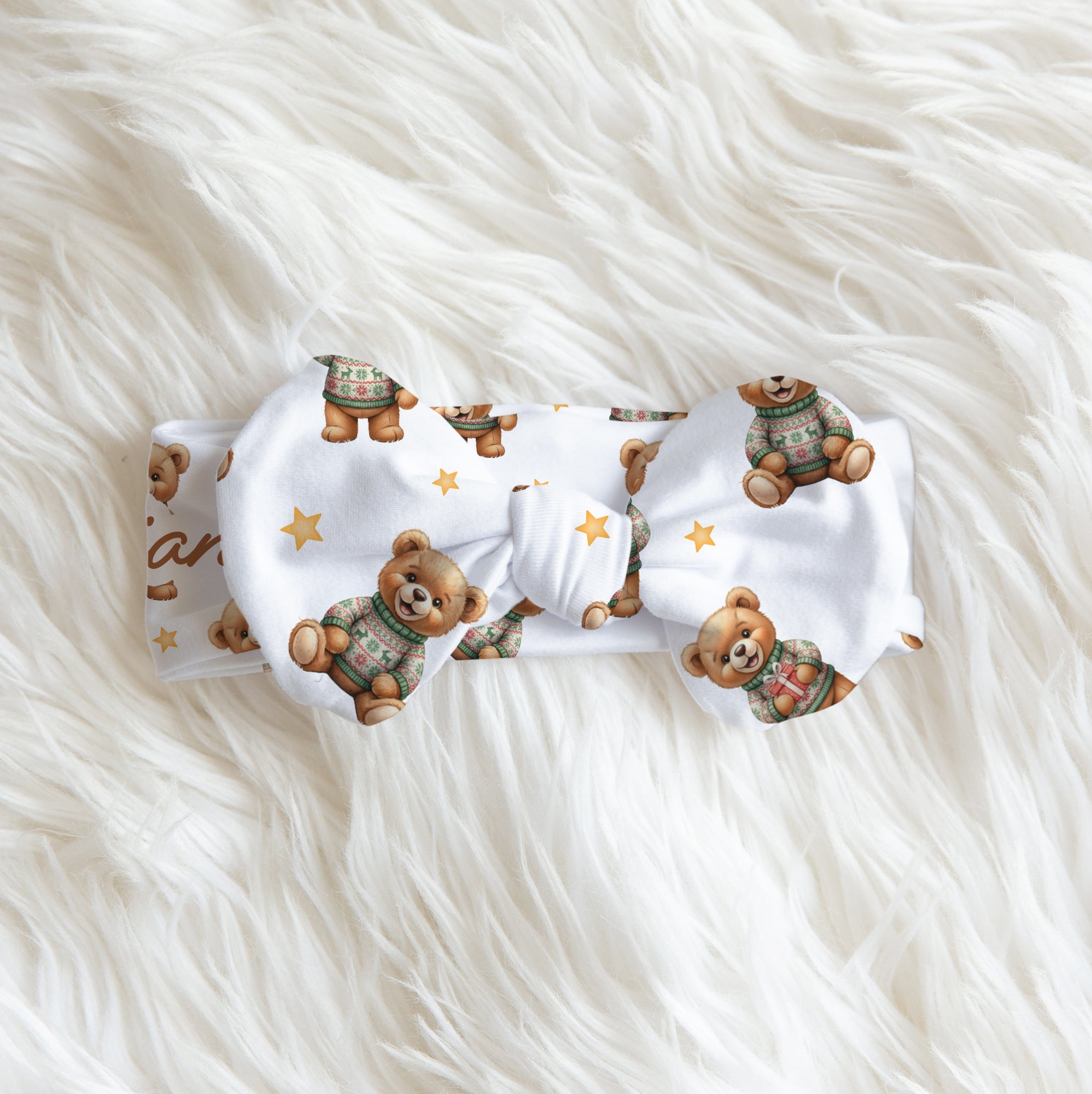 Cozy Bear Personalized Bow Headband