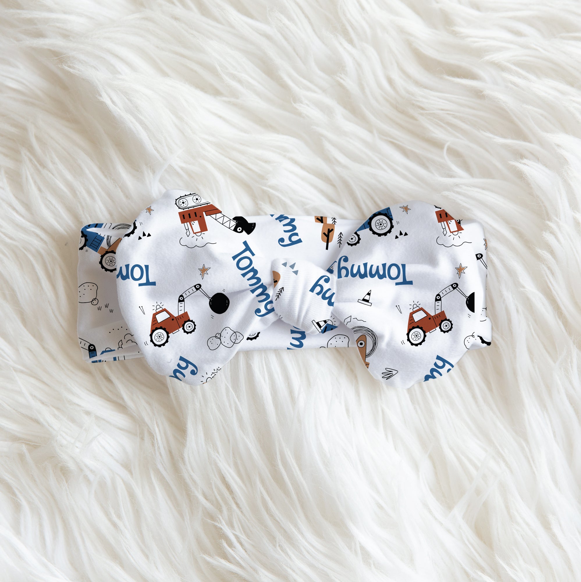 Personalized Bow Headband in Construction Vehicle