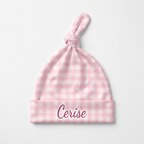Personalized Knotted Hat in Cherry Blossom Gingham