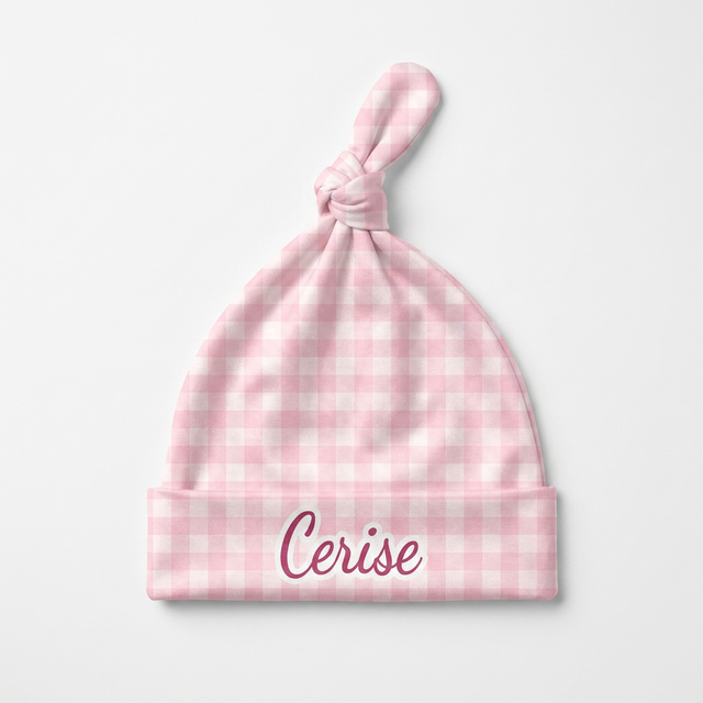 Personalized Knotted Hat in Cherry Blossom Gingham