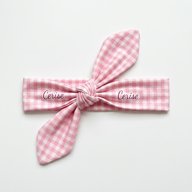 Personalized Knotted Headband in Cherry Blossom Gingham