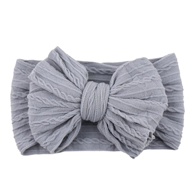 Soft Knit Bow Headband in Light Gray