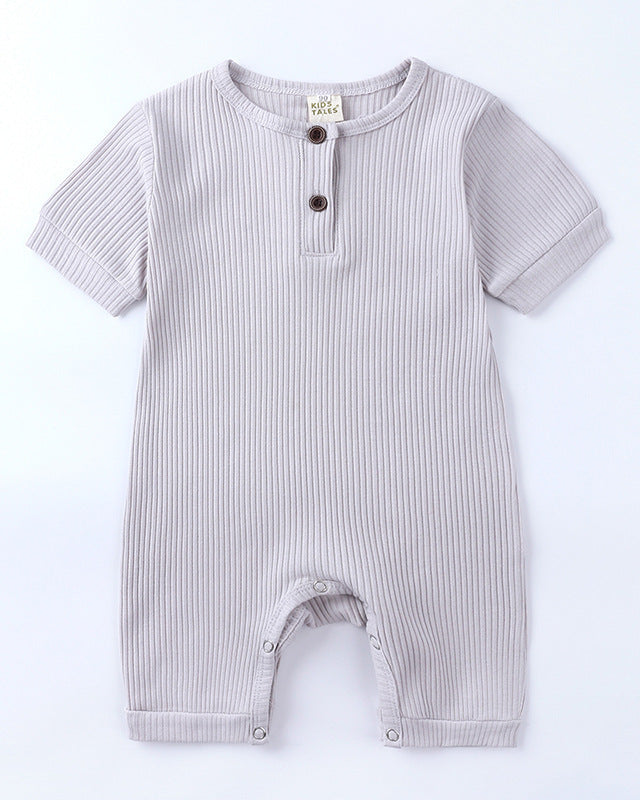 Ribbed Short-sleeved Snap Romper in Gray
