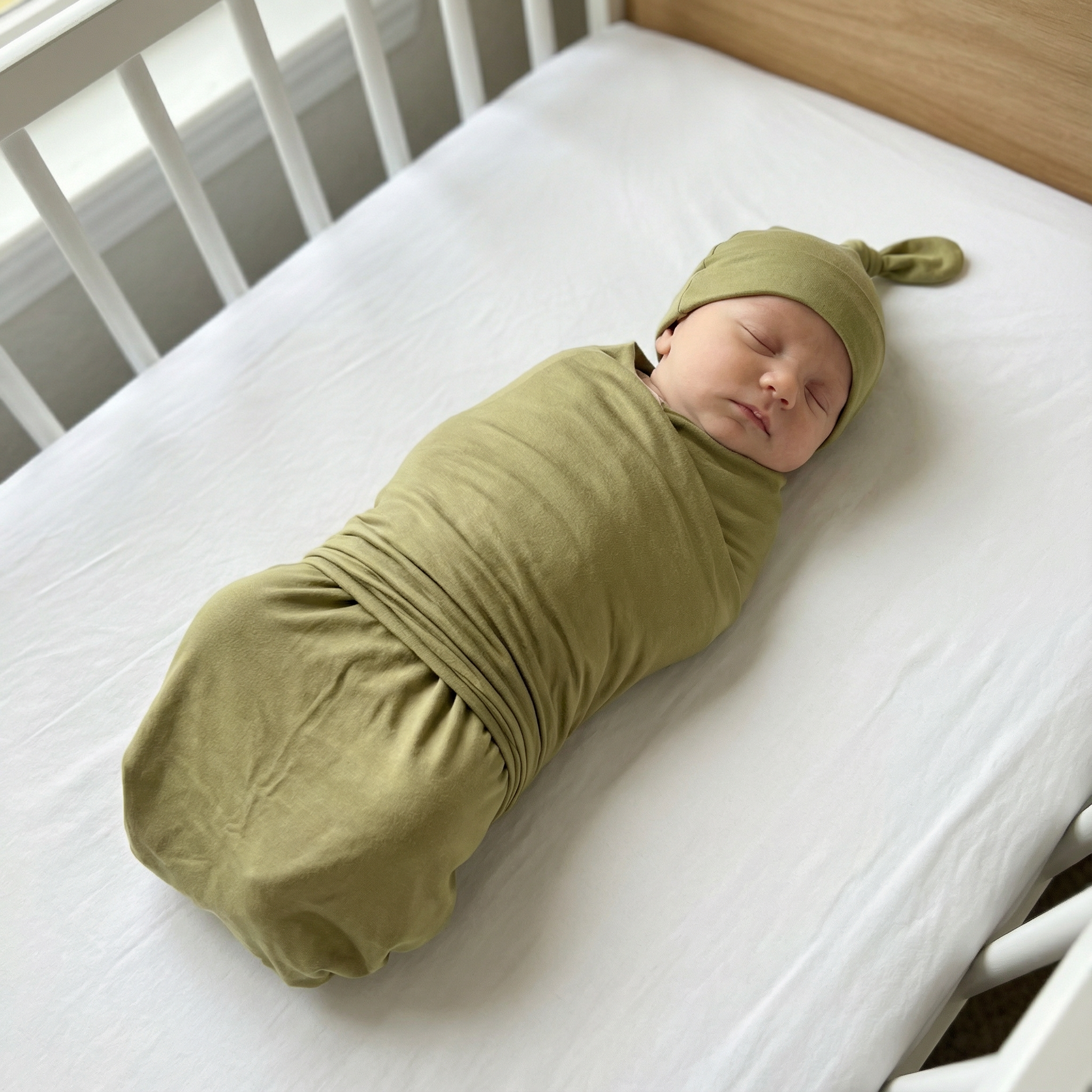 Swaddle with Hat Set in Light Olive