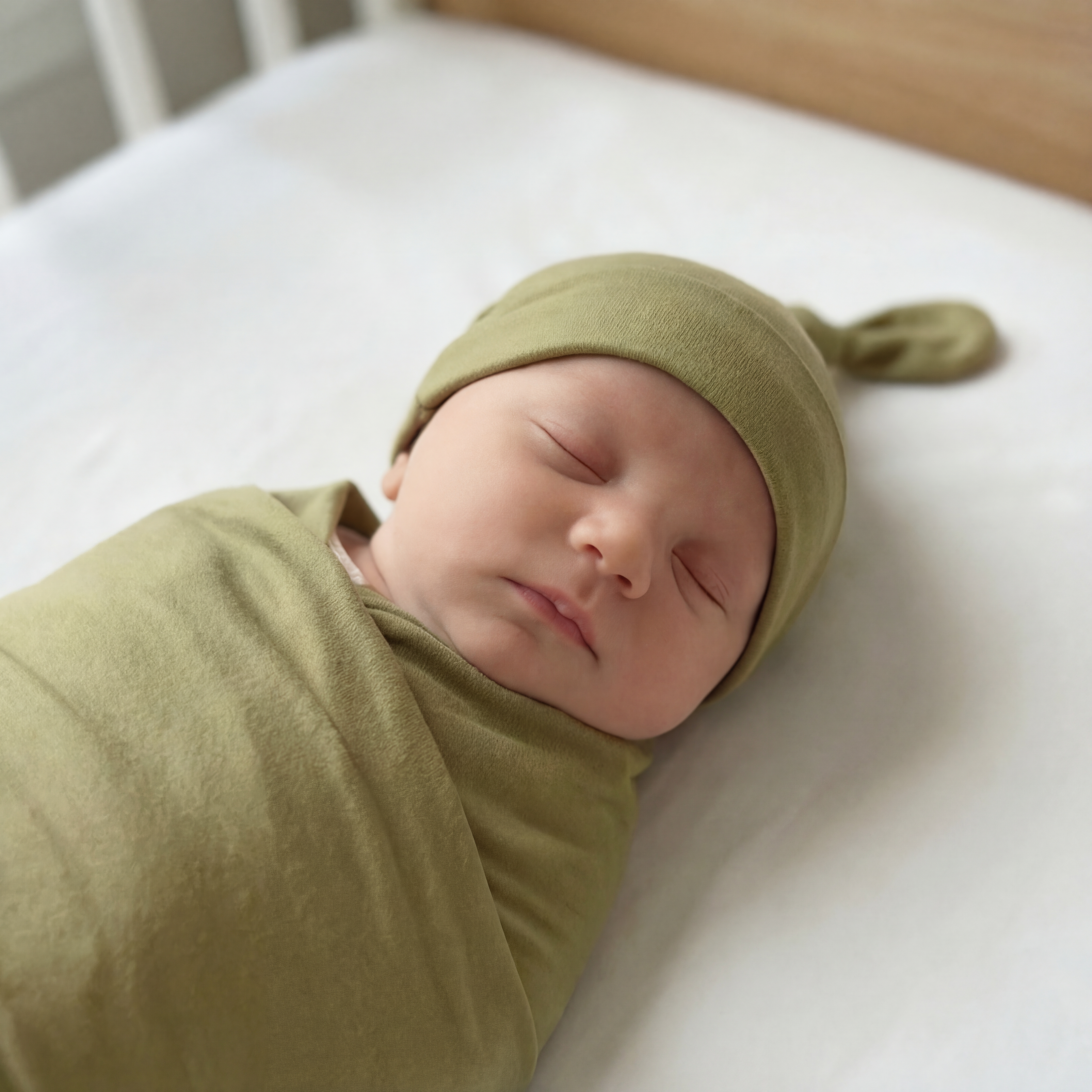 Swaddle with Hat Set in Light Olive