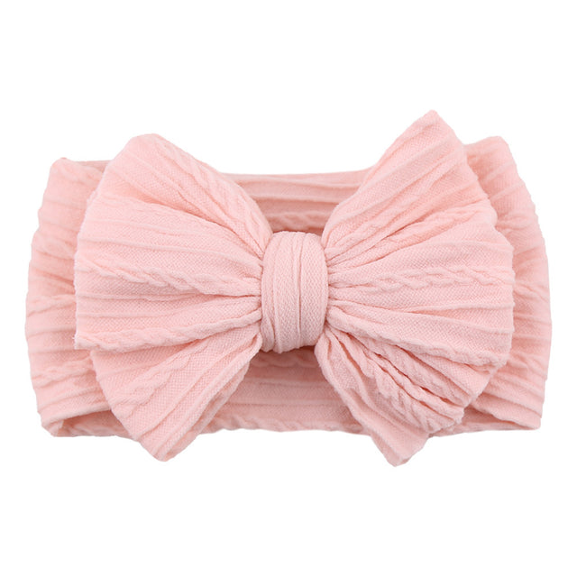 Soft Knit Bow Headband in Light Pink