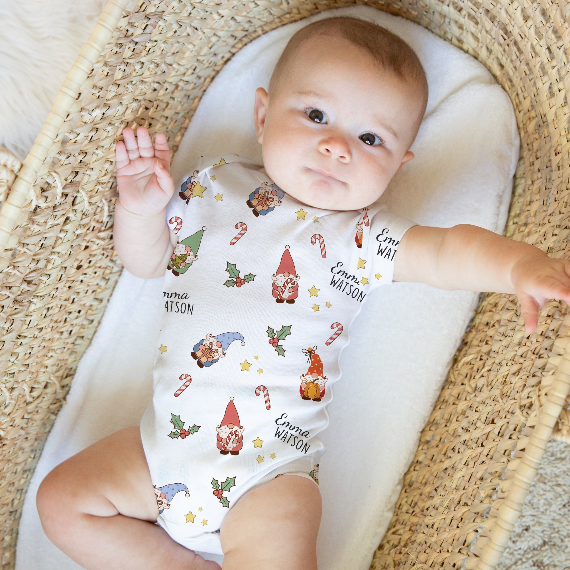 Personalized Bodysuit in Christmas Gnomes