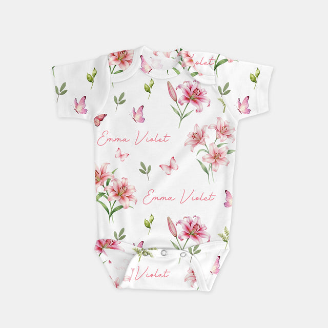 Personalized Bodysuit in Pink Lilys