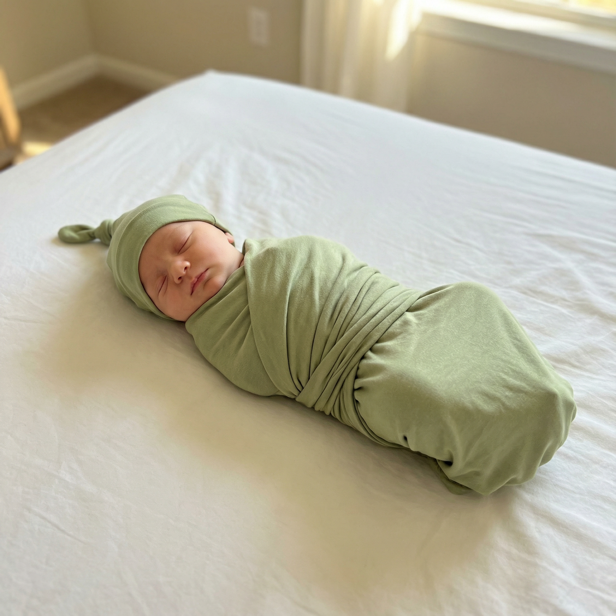 Swaddle with Hat Set in Mint Sage