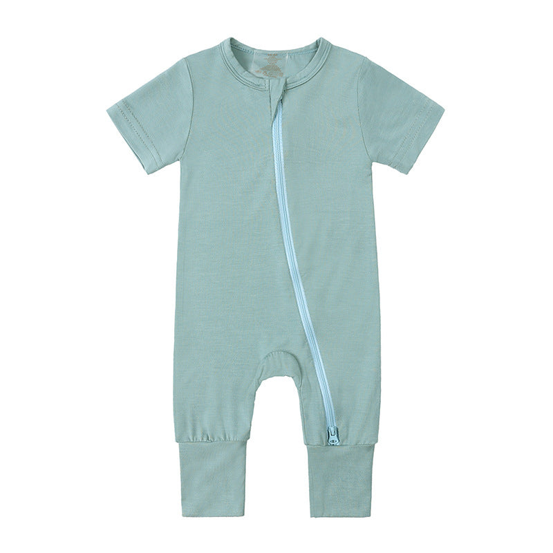 Short Sleeves Zip Romper in Mint Sage