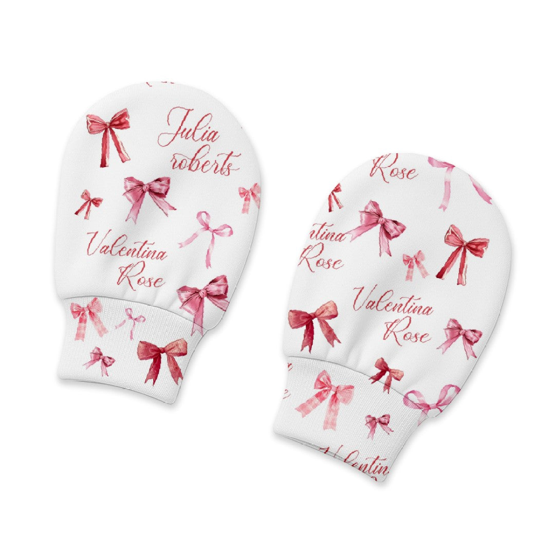 Personalized Mittens in White Coquette Bow