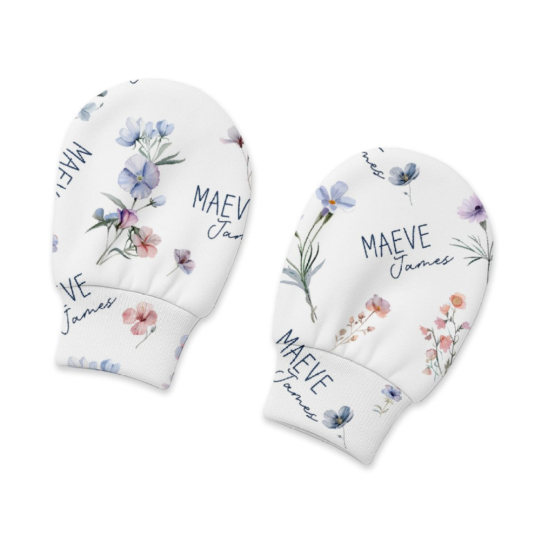 Pretty WildFlower Personalized Baby Mittens