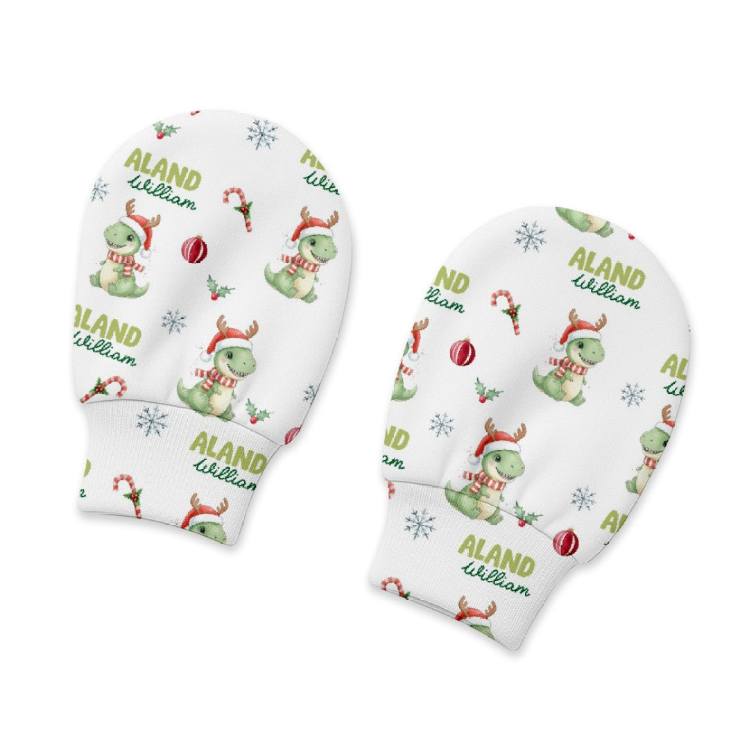 Dinosaur's Christmas Personalized Baby Mittens