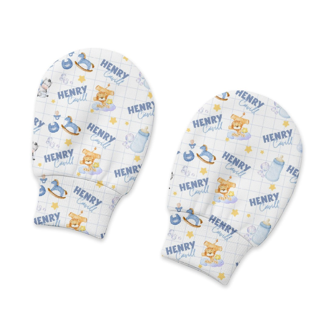 Blue Milk Drunk Personalized Baby Mittens