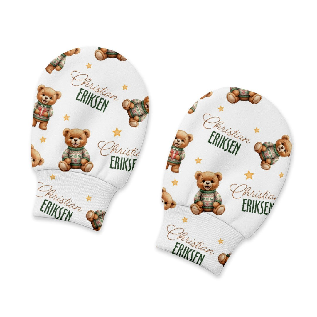Cozy Bear Personalized Baby Mittens