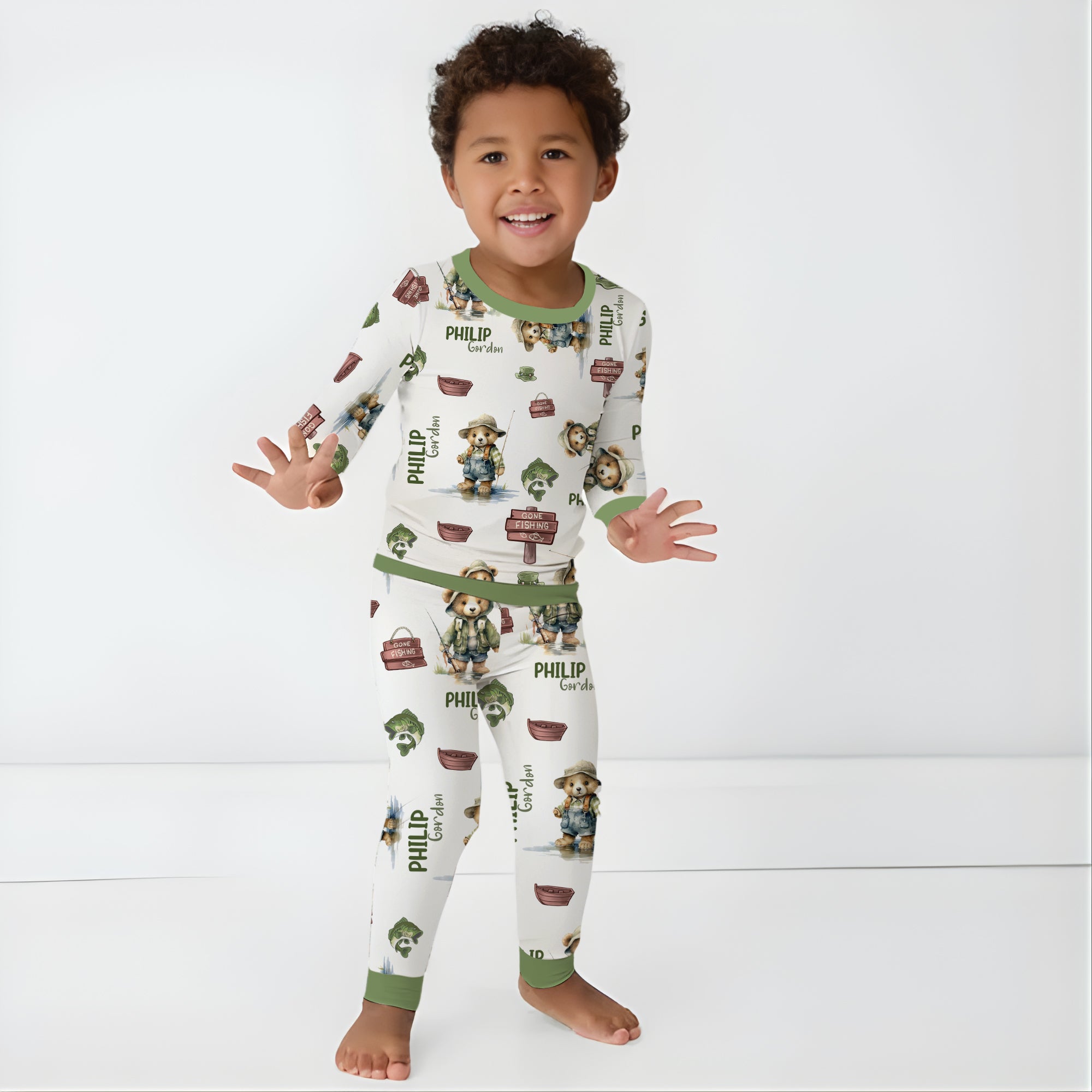 Personalized Pajama Set in Bear Fishing