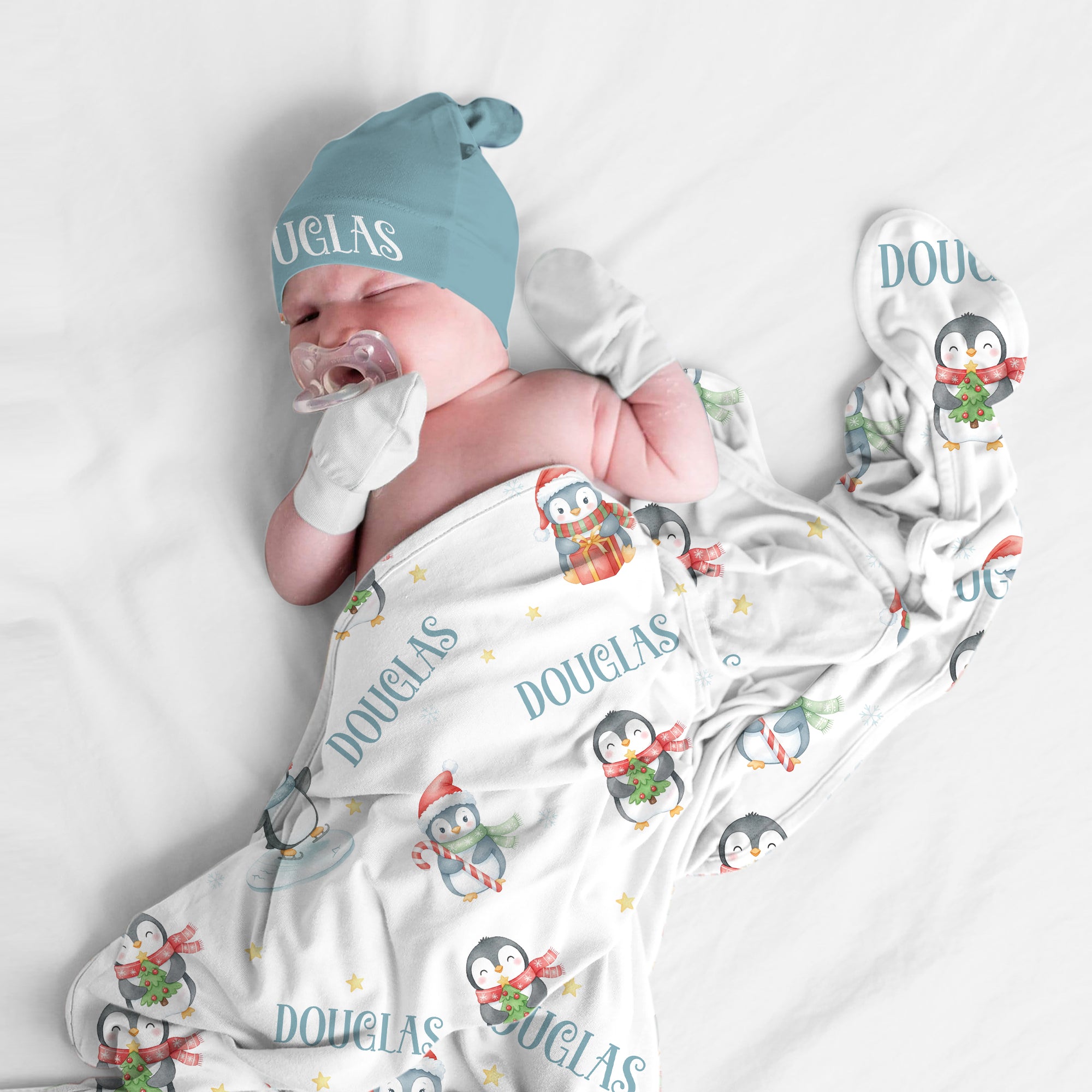 Personalized Swaddle in Snow Penguin
