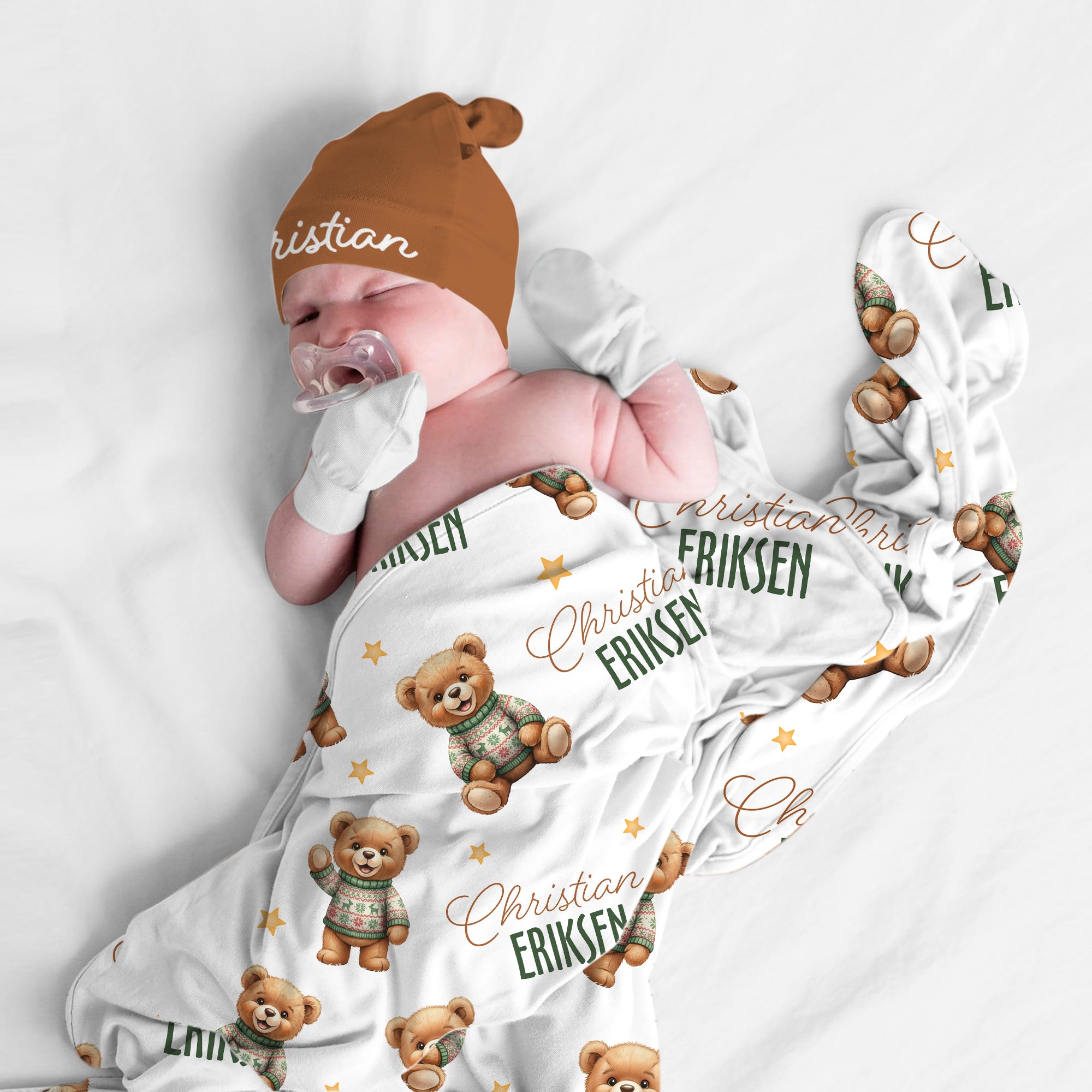 Personalized Swaddle Blanket in Cozy Bear