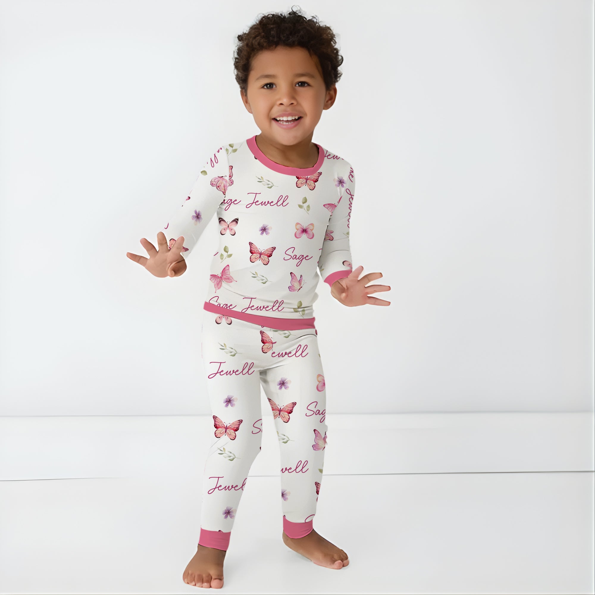 Personalized Pajama Set in Pink Butterfly