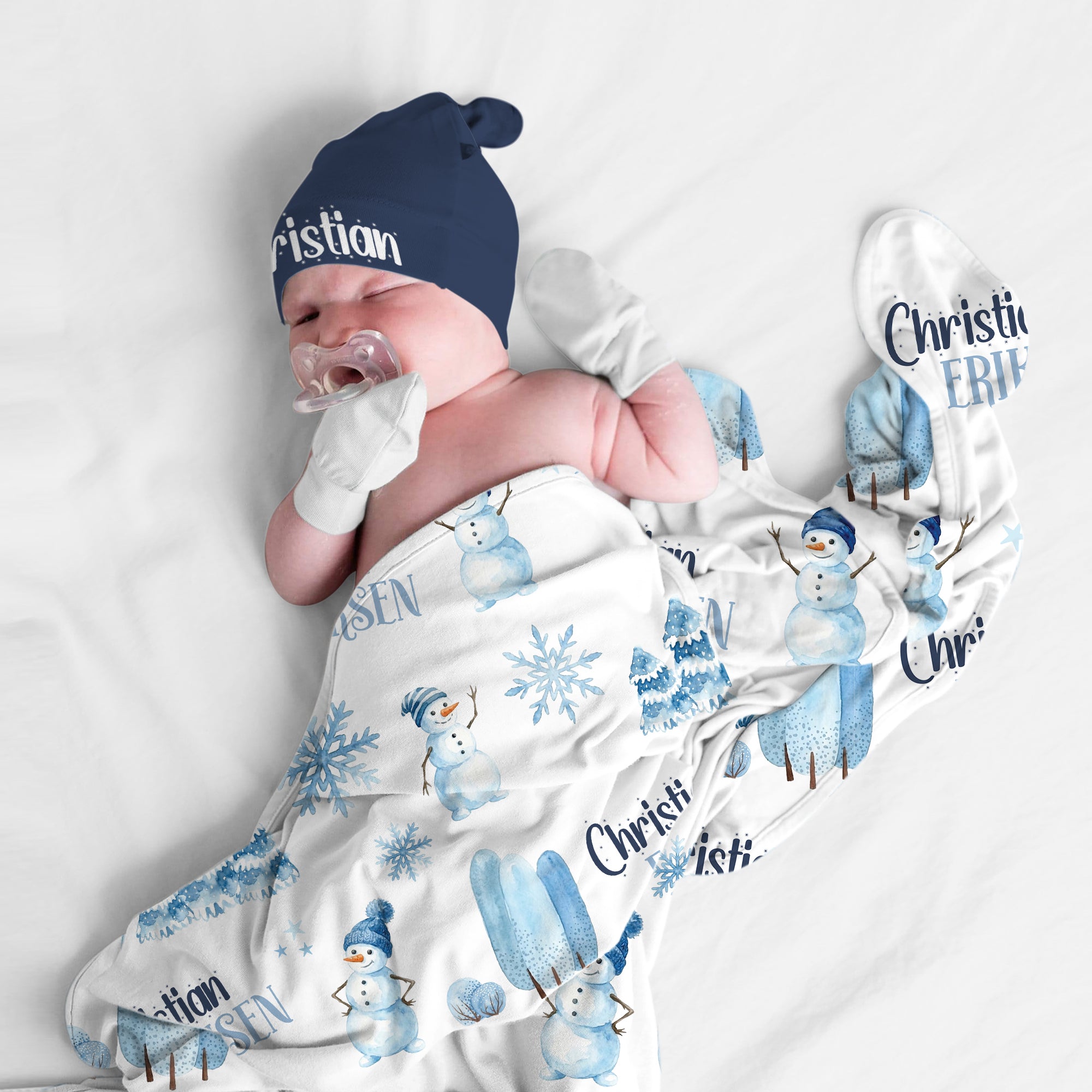 Personalized Swaddle Blanket in Snowman