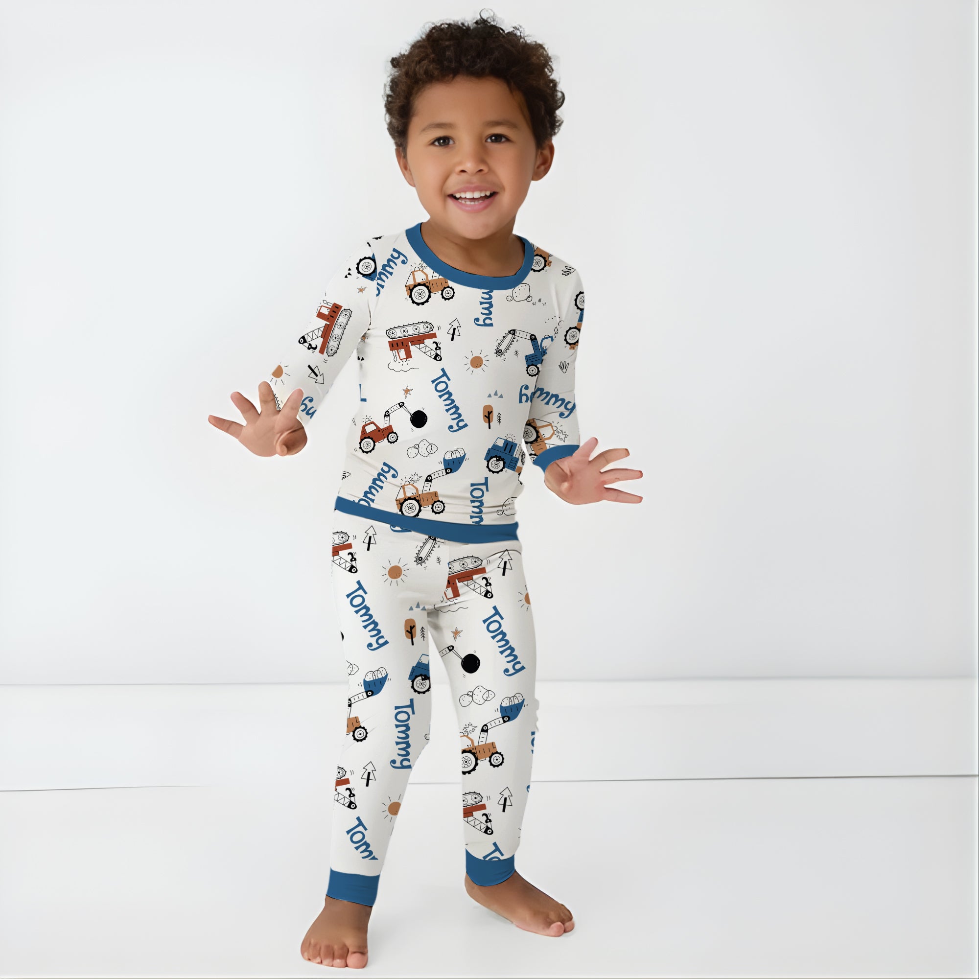 Personalized Pajama Set in Construction Vehicle