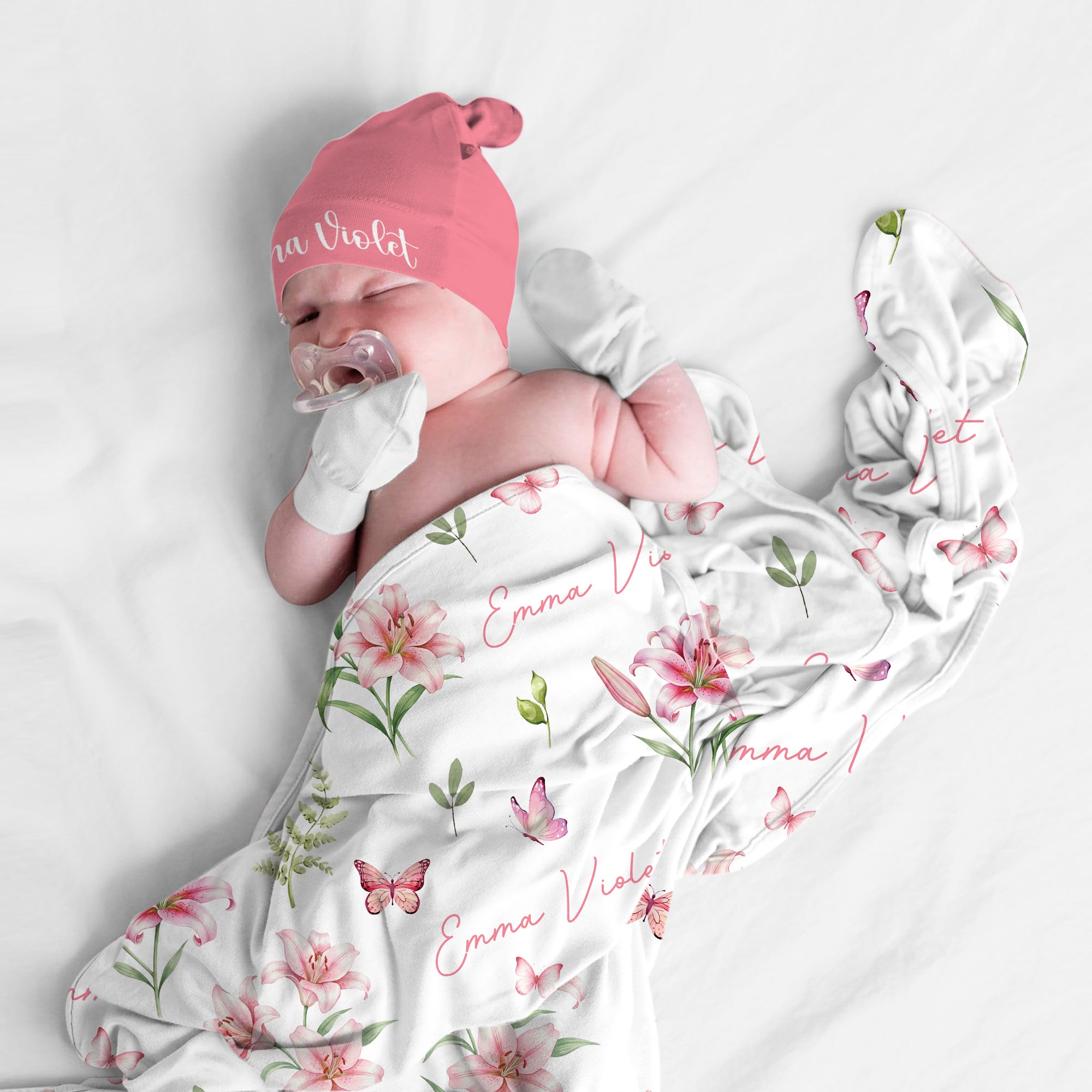 Personalized Swaddle in Pink Lilys