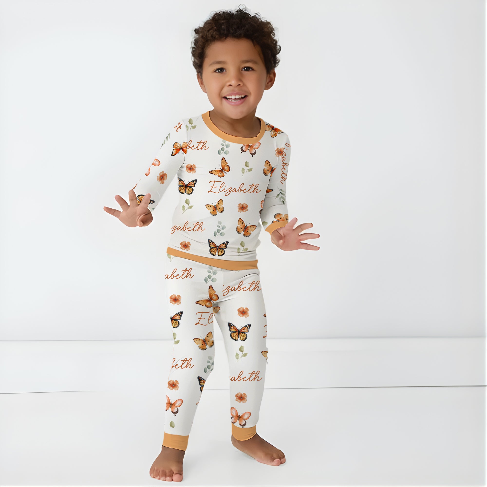 Personalized Pajama Set in Orange Butterfly
