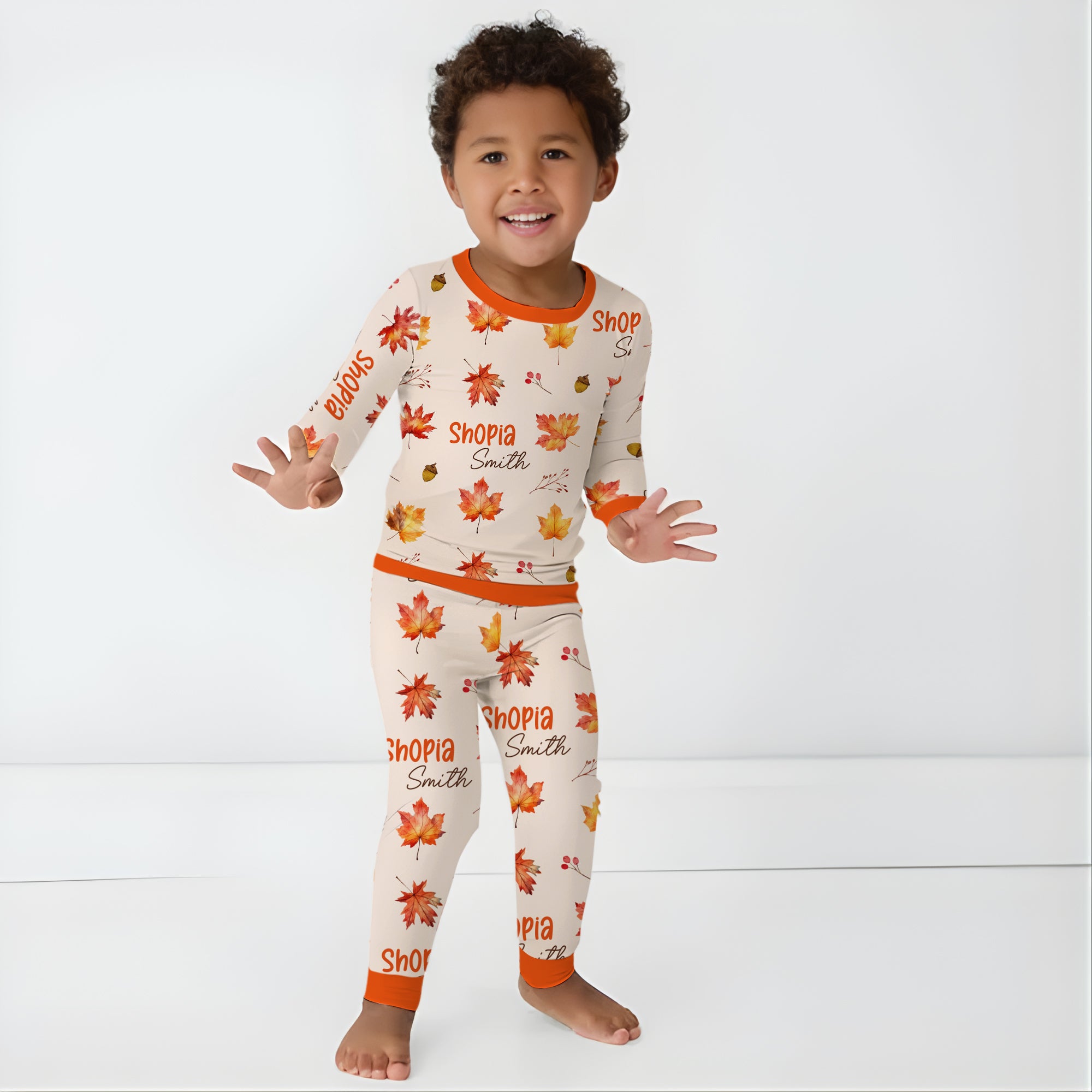 Personalized Pajama Set in Autumn Leaves