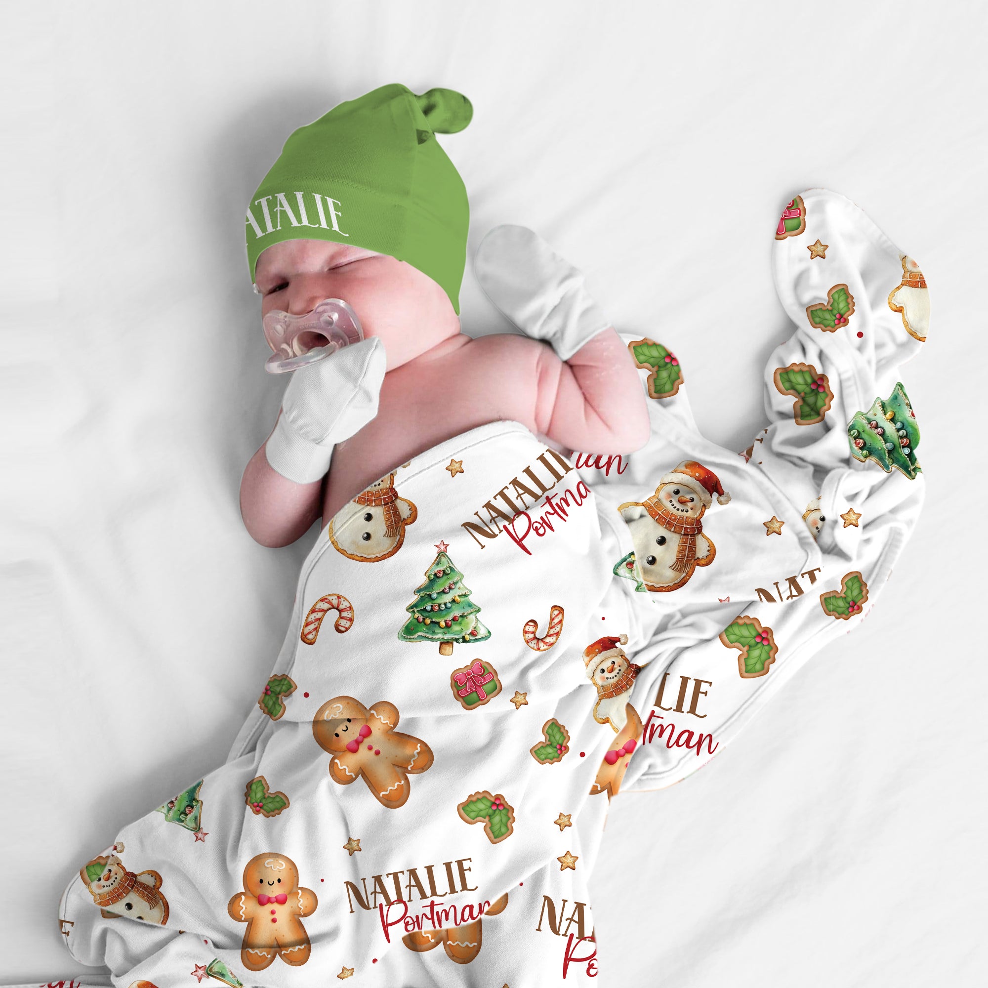 Personalized Swaddle Blanket in Gingerbread